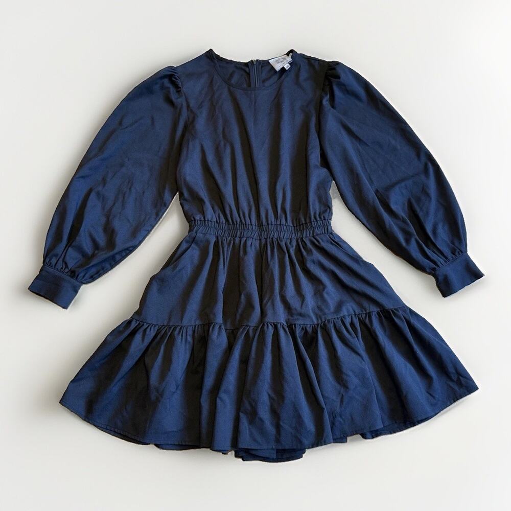 Lili Sidonio Anthropologie Long Sleeve Tiered Black Mini Dress Cuffed Size XS